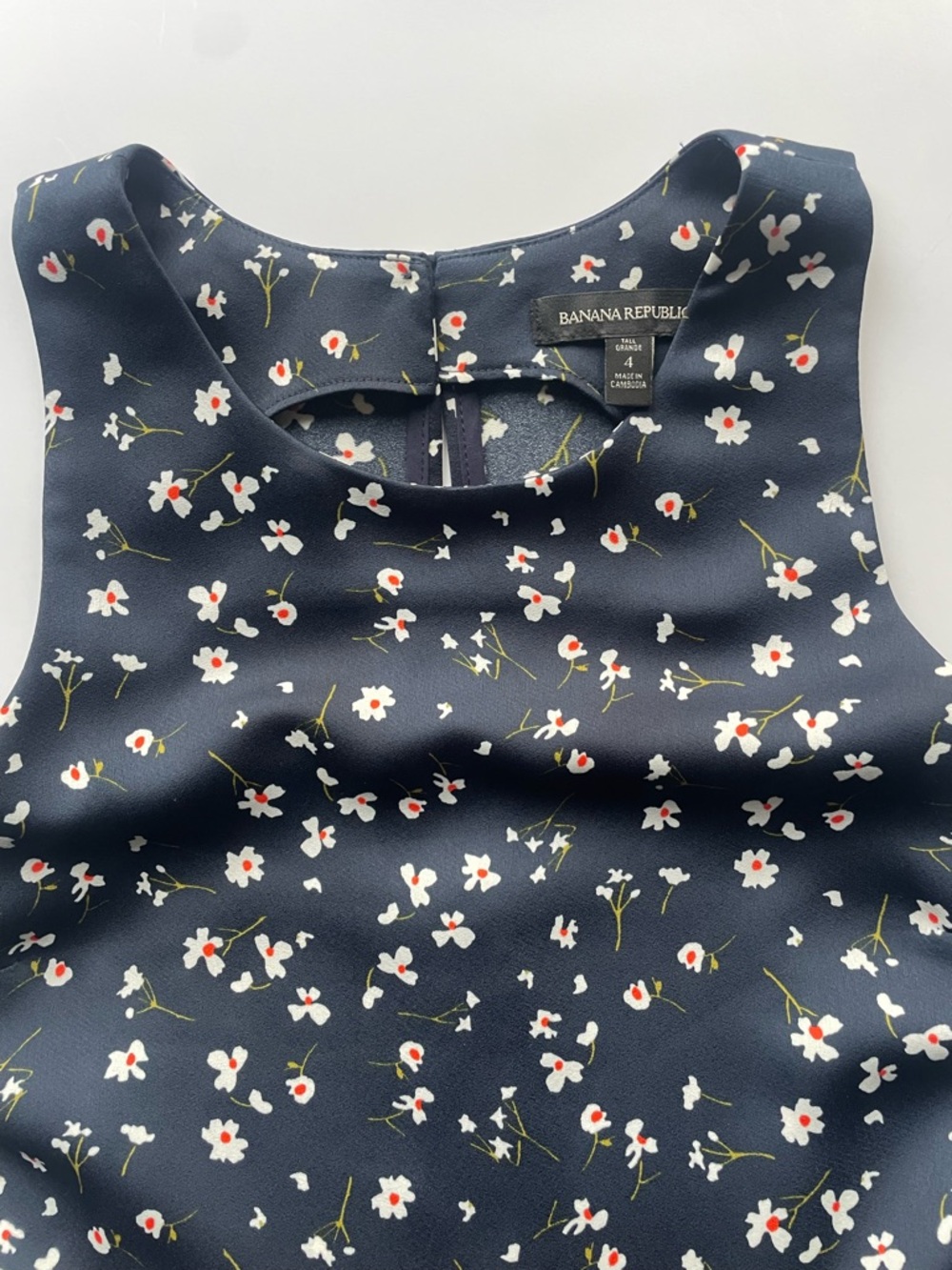 Banana Republic Floral Midi Dress Navy White Fit and Flare Size 4 - Picture 6 of 9